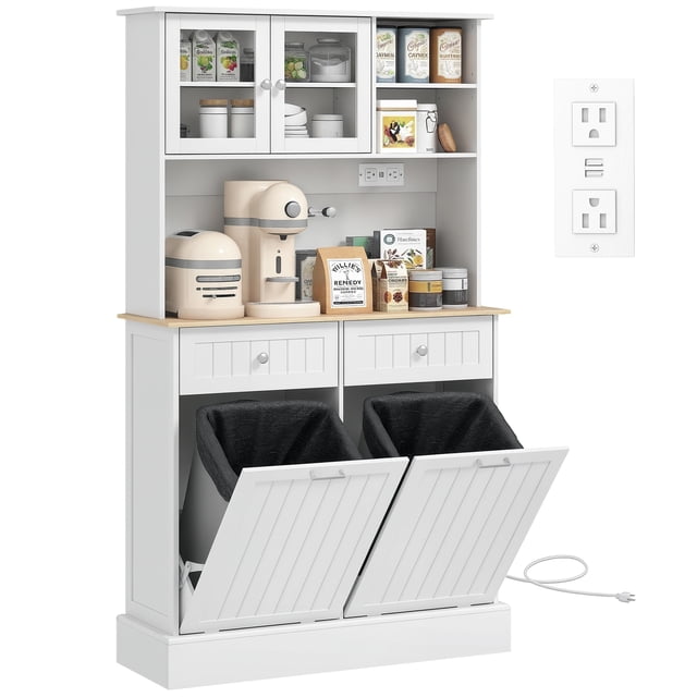 HOMCOM Armoire de Garde-Manger de Cuisine, Armoire de Rangement avec Station de Recharge, Blanc