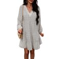 thumbnail image 3 of Fangasis Women Short Dress Ruffle Mini Long Sleeve Tunic Ladies Casual Swing Sexy Party White M, 3 of 5