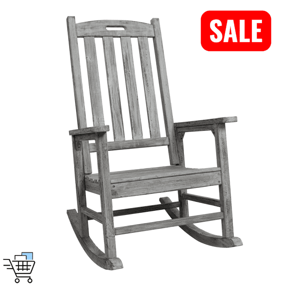 Tcbosik Oversized Rocking Chair for Outdoor, Wooden Rocker Chair with Armrest and High Backrest for Porch Patio Garden, Easy Assembly, Light Gray