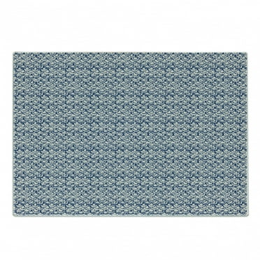 Ethnic Cutting Board, Far Eastern Scales Messy Curves with Vertical Stripes and Grungy Look, Decorative Tempered Glass Cutting and Serving Board, Small Size, Navy Blue and Cream, by Ambesonne