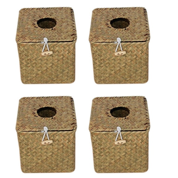 4 Pack Square Seagrass Tissue Box - Decorative Woven Paper Holder Napkin Dispenser - Straw Tissue Box Cover