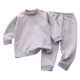 thumbnail image 3 of Wuxian Girls Fall Outfit Thermal Underwear Suit Winter Warm Long Sleeve Striped Loungewear Soft Base Layer Comfy Homewear Fall Winter Girls Outfits,Purple,3-6 Months, 3 of 3