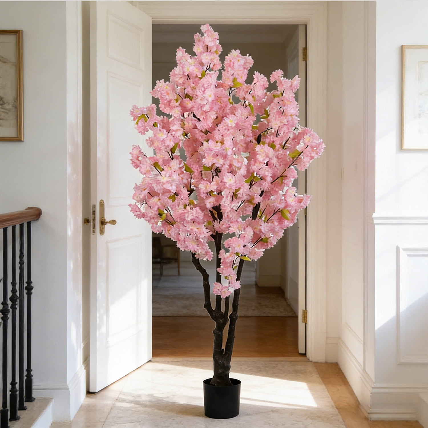 6ft Artificial Cherry Blossom Tree Plastic Flower Faux Leaves Plant Handmade Light Pink Cherry Fake Tree Artificial Plants for Home Office Indoor Outdoor Spring Party  Wedding Decor