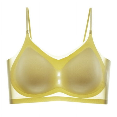 Summer thin Ice Silk Seamless Underwear Women s Thin Breathable Large Chest Small Sling Sleeping Bra yellow