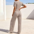 thumbnail image 4 of Pounoo Women's Loungewear Sets Ribbed Square Neck Stripe Short Sleeve Top And Wide Leg Pants Two Piece Outfits Daily Wear Soft Stretchy Comfortable Loungewear Gift, 4 of 6