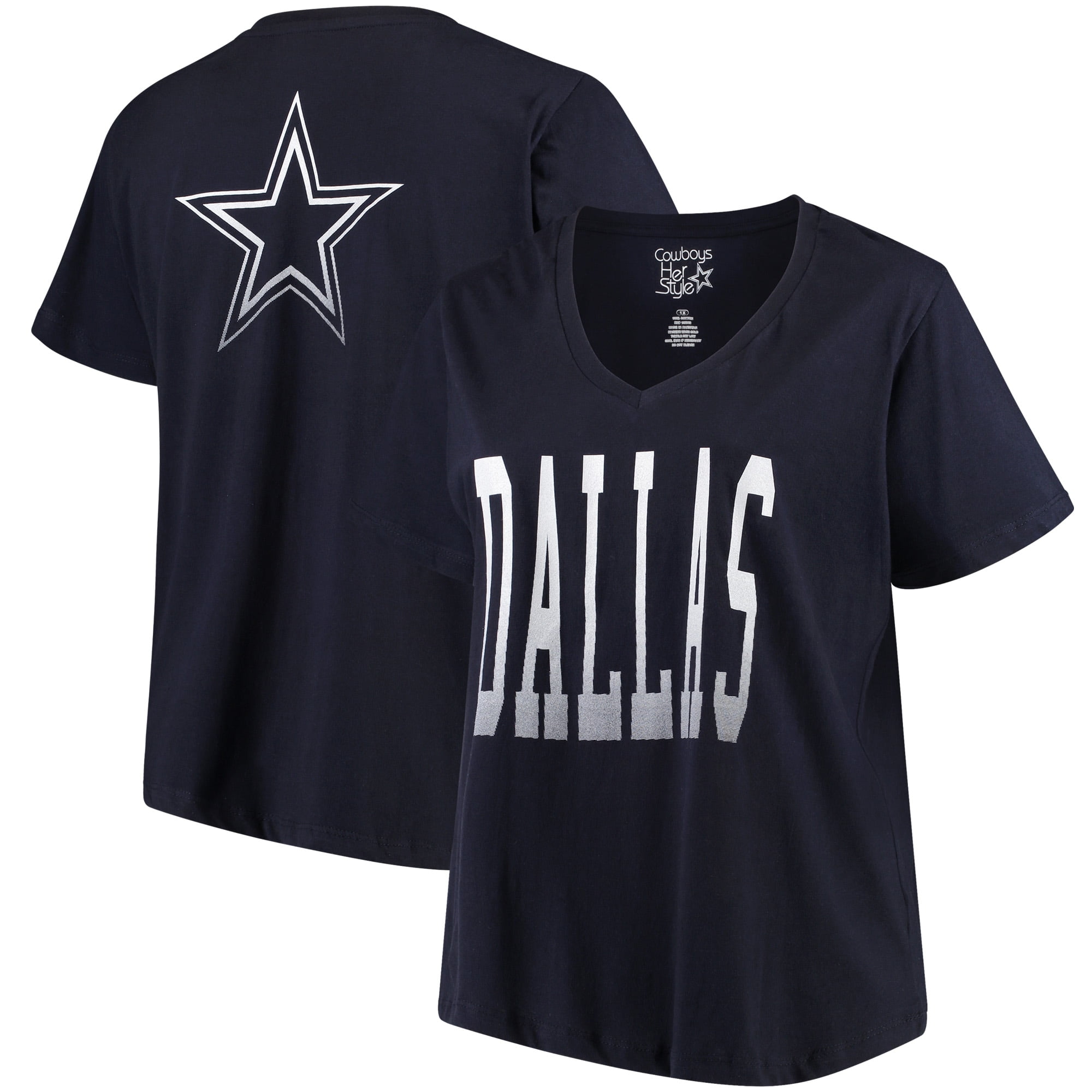 Reflective Star V-Neck T-Shirt - Navy 