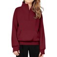 thumbnail image 2 of cfhntfmh Girls' Half Zipper Sweatshirts Casual Long Sleeve Cropped Pullover Tops Athletic Workout Hoodie Fall Winter Clothes, 2 of 7