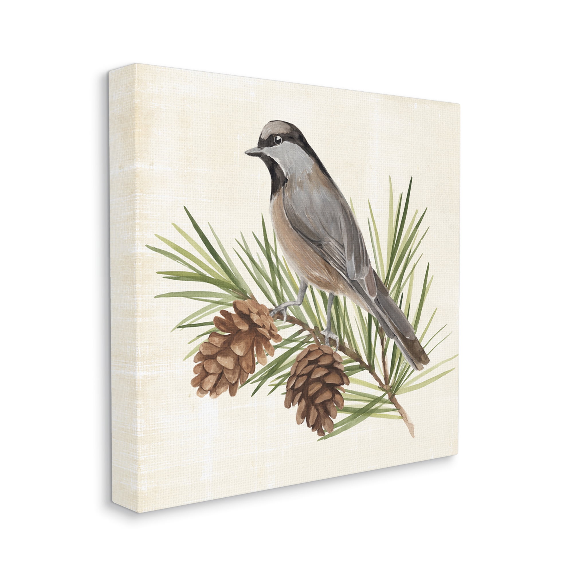 Stupell Industries Bird on Pine Tree Animals & Insects Painting Gallery Wrapped Canvas Print Wall Art, 24 x 24