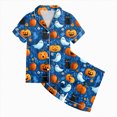 thumbnail image 5 of NOLDARES Girls Halloween 2PCS Pajama Sets Button Down Short Sleeve with Shorts Sleepwear Fall Winter Cute Lounge Outfit Sets for Teens,Blue,4-5 Y, 5 of 6