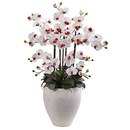Nearly Natural 1420-WH Phalaenopsis Orchid with White Planter
