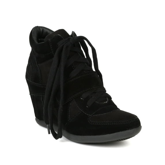 Breckelles BA49 Women Suede Lace Up Fashion Wedge Sneaker