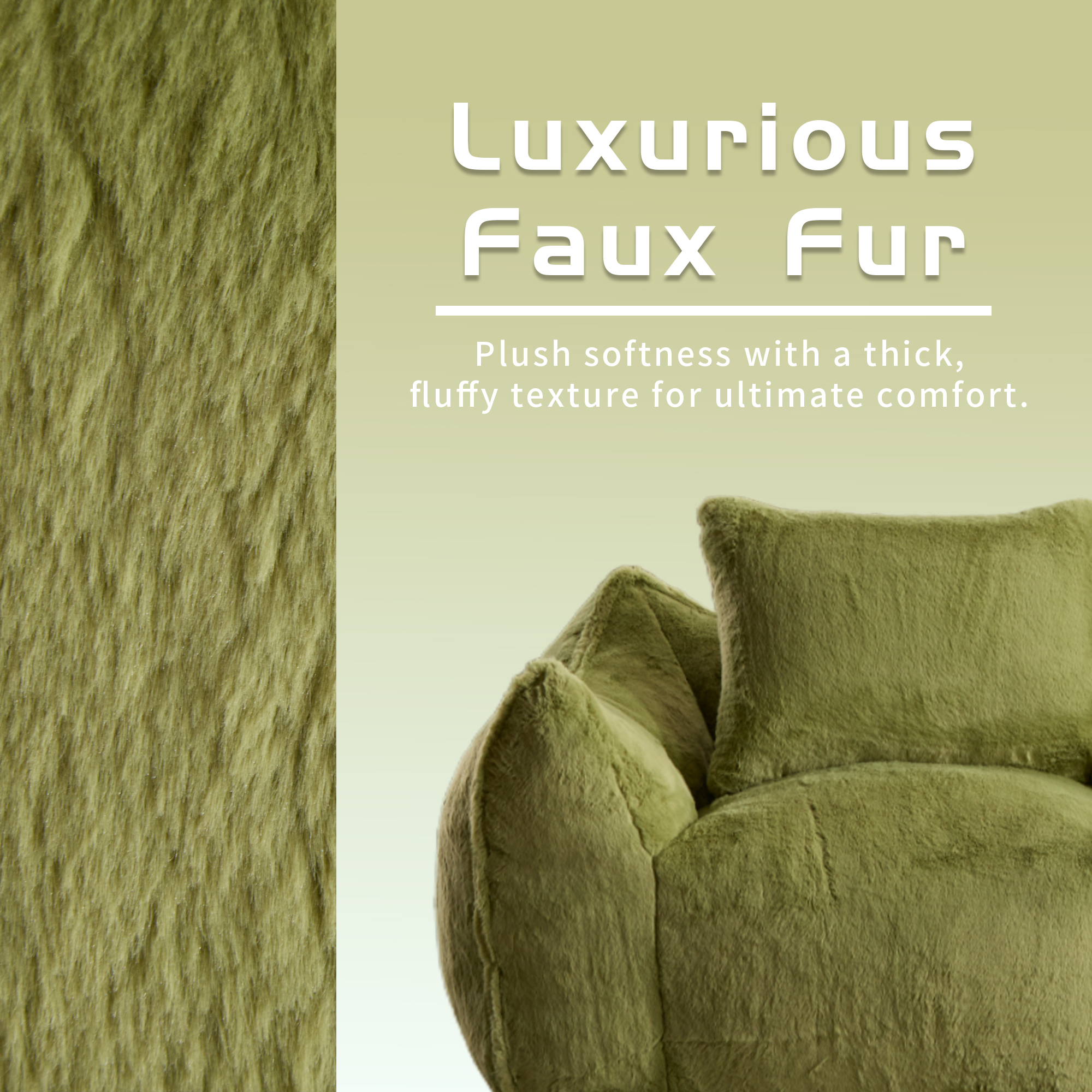Aukfa Faux Fur Loveseat, 25" Deep Seat Giant Bean Bag Sofa for Living Room, Green