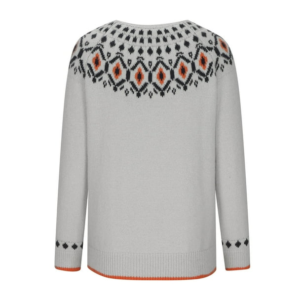 Augper Women Round Neck Color Matching Loose Fashion Pullover Comfortable Sweater