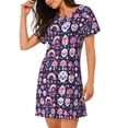 thumbnail image 2 of Balery cute Skull rainbow mushroom Camisón de manga corta con cuello redondo para mujer, cómodo y elegante., 2 of 6