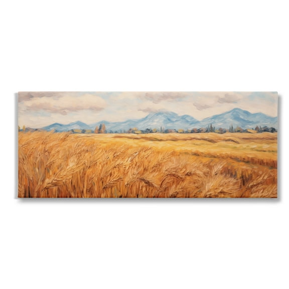 Stupell Industries Country Wheat & Mountains Landscape Painting Gallery Wrapped Canvas Art Print Wall Art, 24 x 10