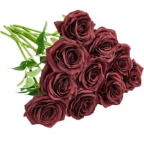 Plum Artificial Rose 10pcs Open Flower Bouquet Faux Rose Stems for Wedding Arrangement, Bridal Bouquet, Centerpiece, Fake Faux Silk Flowers