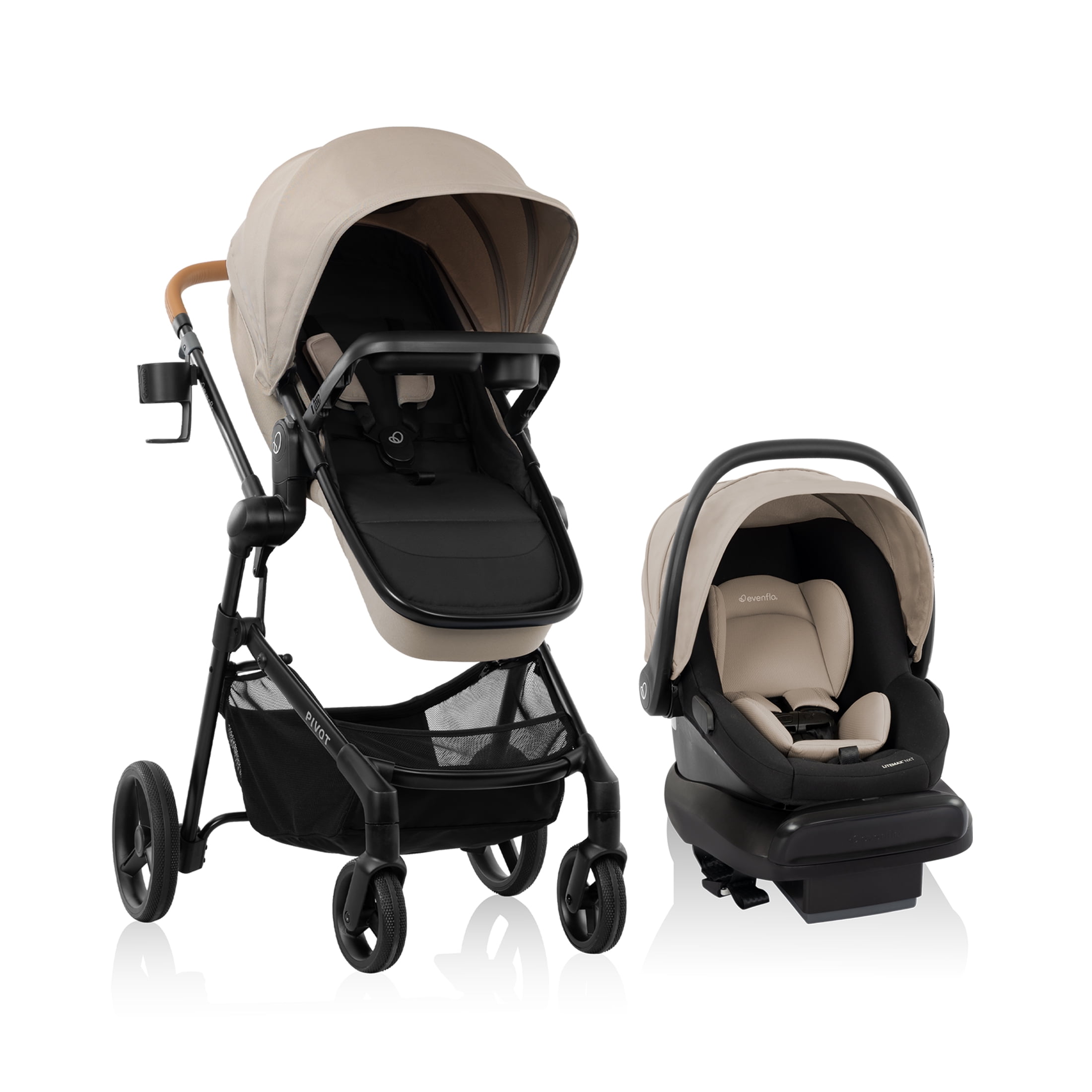 Evenflo Pivot NXT Travel System with LiteMax NXT Infant Car Seat (Latte Tan)