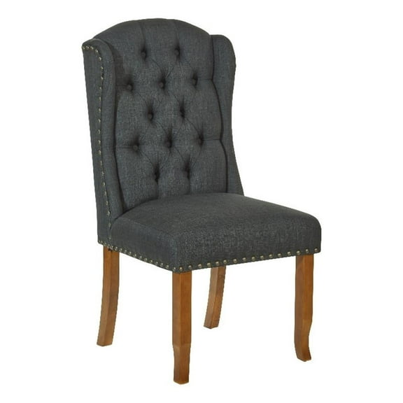 OSP Home Furnishings Jessica Tufted Wing Chair in Charcoal Fabric