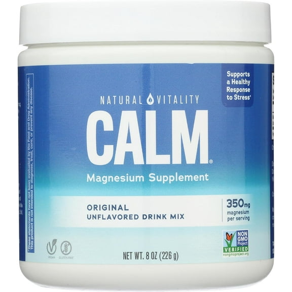CALM Magnesium Powder Supplement | Unflavored | 8 oz | by Natural Vitality