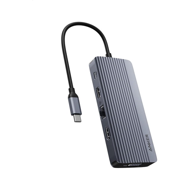 Concentrador USB C Anker 10 en 1 Gris con HDMI 4K y VGA para Dell XPS