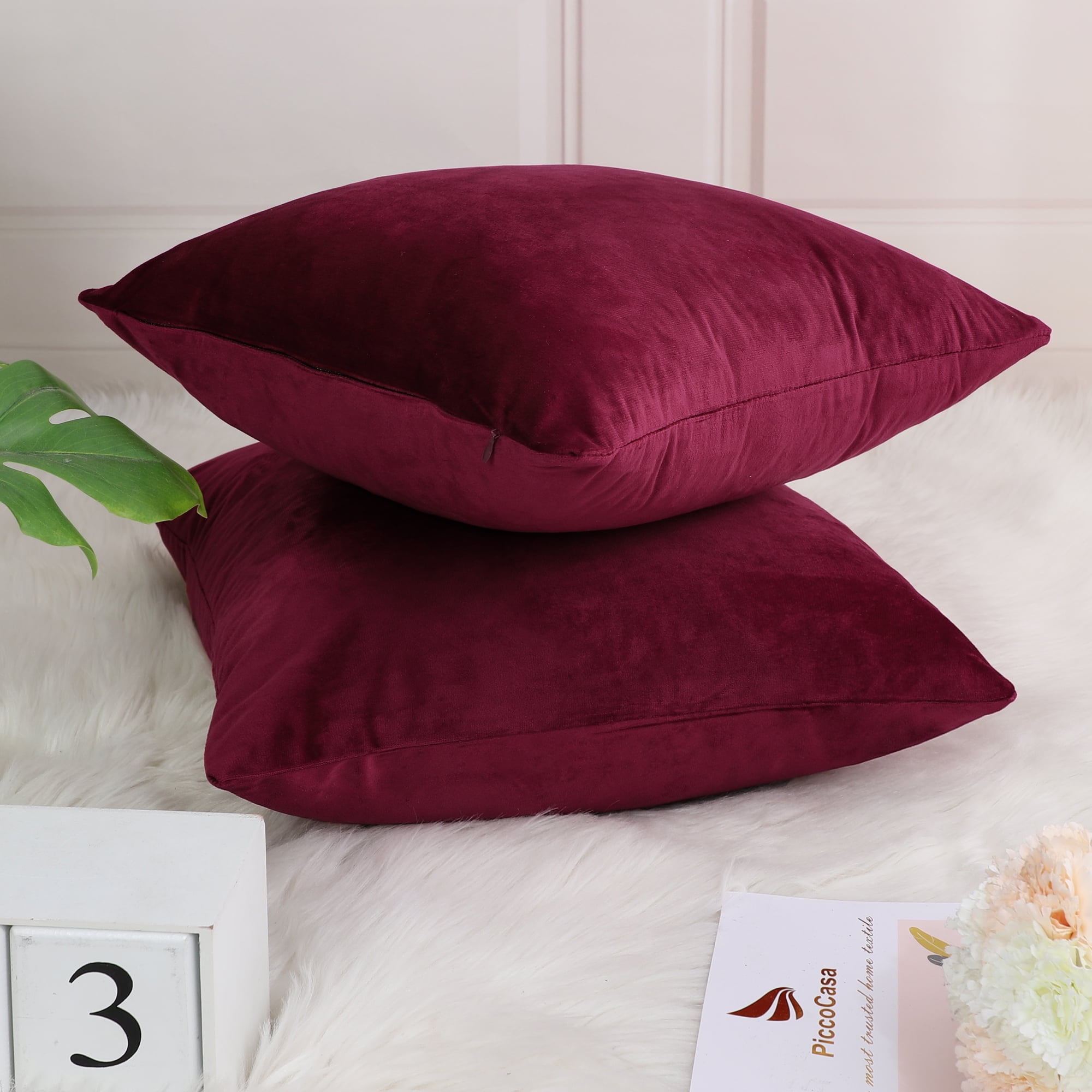 5 Pcs Velvet Red Cushion Cover Set of 5-16x16 Inch 