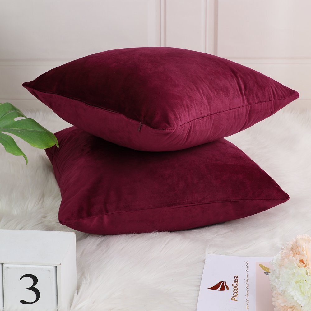 2PCS Velvet Decorative Throw Pillow Covers, Solid Cushion Covers, Sofa