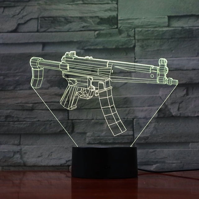 Subametralladora LED 3D con luz nocturna que cambia de color para niños