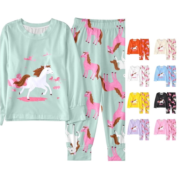 XIYON Girls Pajamas Set Winter Long Sleeve Sleepwear Top And Pants Comfortable Loungewear For Kids Soft Two Piece Outfit Comfort 8-9 Years