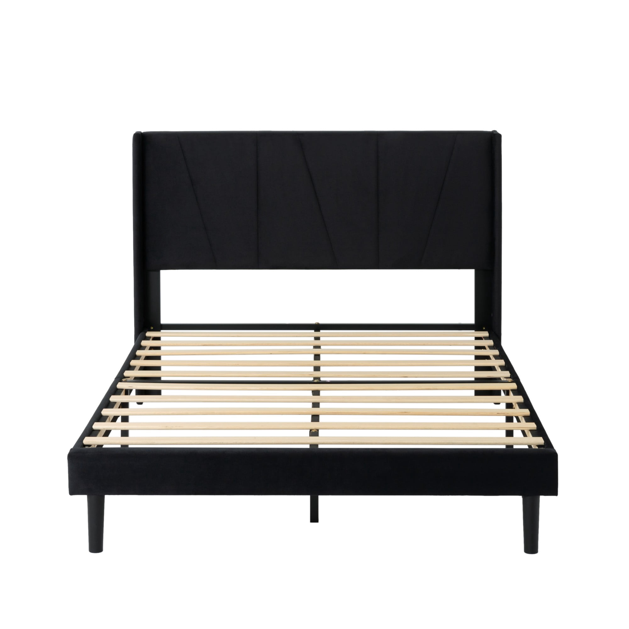 Gewnee Full Size Bed Frame,Velvet Upholstery Platform Bed with Headboard,No Box Spring Needed,Black