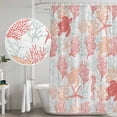 thumbnail image 4 of Coral Red Pastel Aqua Coastal Shower Curtain Set with Hooks, Ocean Animals Pattern Waterproof Fabric Bathroom Curtains Decor Home Accessories, Stall Long 54 X 78 Inch, 4 of 9