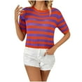 thumbnail image 3 of Wlynlyn Sweaters for Women Short Sleeve Tops Hollow out Knit Pullover Tops Colorblock Cropped Tops, 3 of 4