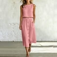 thumbnail image 5 of Gpaecead Women's Two Piece Set Sleeveless Crop Top & High Waist A Line Maxi Skirt Cotton Linen Casual Summer Vacation Outfit With Pockets Pink, 5 of 8