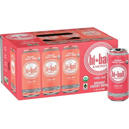 Hiball Energy Ruby Red Grapefruit Certified Organic Energy Drink, 16 Fluid Ounce Cans, 8 Count