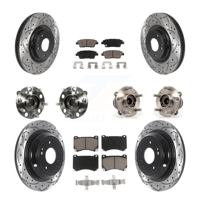 Transit Auto Front Rear Hub Bearings Assembly Coated Disc Brake Rotors and Ceramic Pads Kit (10Pc) for Car Hyundai Genesis - Left Right Side (Driver Passenger) KBB-119896