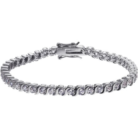 Rhodium Plated S Curve Round Cz Tennis B