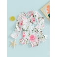 thumbnail image 3 of Bagilaanoe Toddler Baby Girl One-Piece Swimsuit Flower Print Long Sleeve Zipper Rashguard Swimwear 6M 12M 18M 24M 3T Kids Ruffle Bathing Suit, 3 of 9