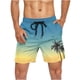 thumbnail image 3 of Ceisia Men's Gradient Palm Tree Print Beach Shorts | 4-Way Stretch Drawstring Swim Trunks (Blue-Green-Yellow) Gifts, 3 of 5