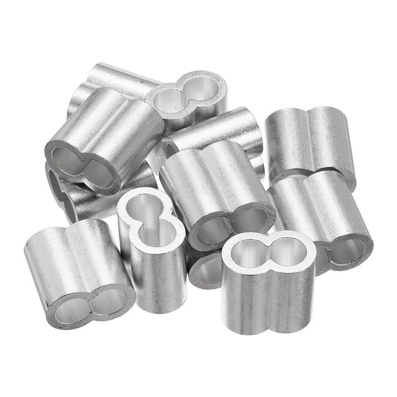 Uxcell 1/2"(12mm) Aluminum Crimping Loop Sleeve, Double Hole Cable Ferrule for Wire Rope, Silver 12Pcs