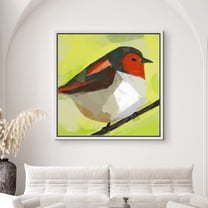 PixonSign Framed Canvas Print Wall Art Red, Black, White Finch Animals Wilderness Illustrations Modern Art Chic Closeup Colorful Multicolor Ultra for Living Room, Bedroom, Office - 16"x16" White