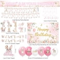 thumbnail image 3 of Bunny Birthday Party Supplies Set, Pink Rabbit Theme Plates Cups Napkins Banner Balloons Tablecloth Cake Topper Backdrop Swirls Cutlery, Serves 24, For 1st 2nd Birthday, 3 of 7