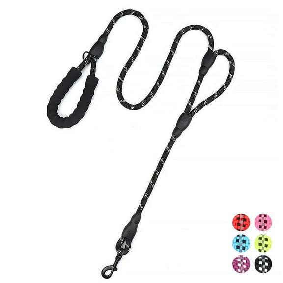PLUTUS PET Double Handle Rope Dog Leash 6ft Long, Padded Traffic Handle, Heavy Duty and Reflective, Training Leash for Medium Large Dogs, Black