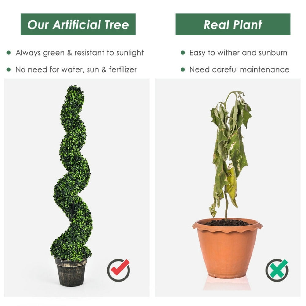 Barara King Artificial Plant, Tall Fake Plant, Indoor Home Décor, 2 Pack 4 Feet Artificial Spiral Boxwood Topiary Indoor Outdoor Decor