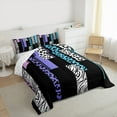 thumbnail image 3 of Castle Fairy Boys Girls Animal Zebra Leopard Print Bedding Comforter Set 2pcs,Abstract Geometric Rectangle Stripes Twin Comforter Sets Microfiber,Black Blue Purple Breathable Bedding Set, 3 of 8
