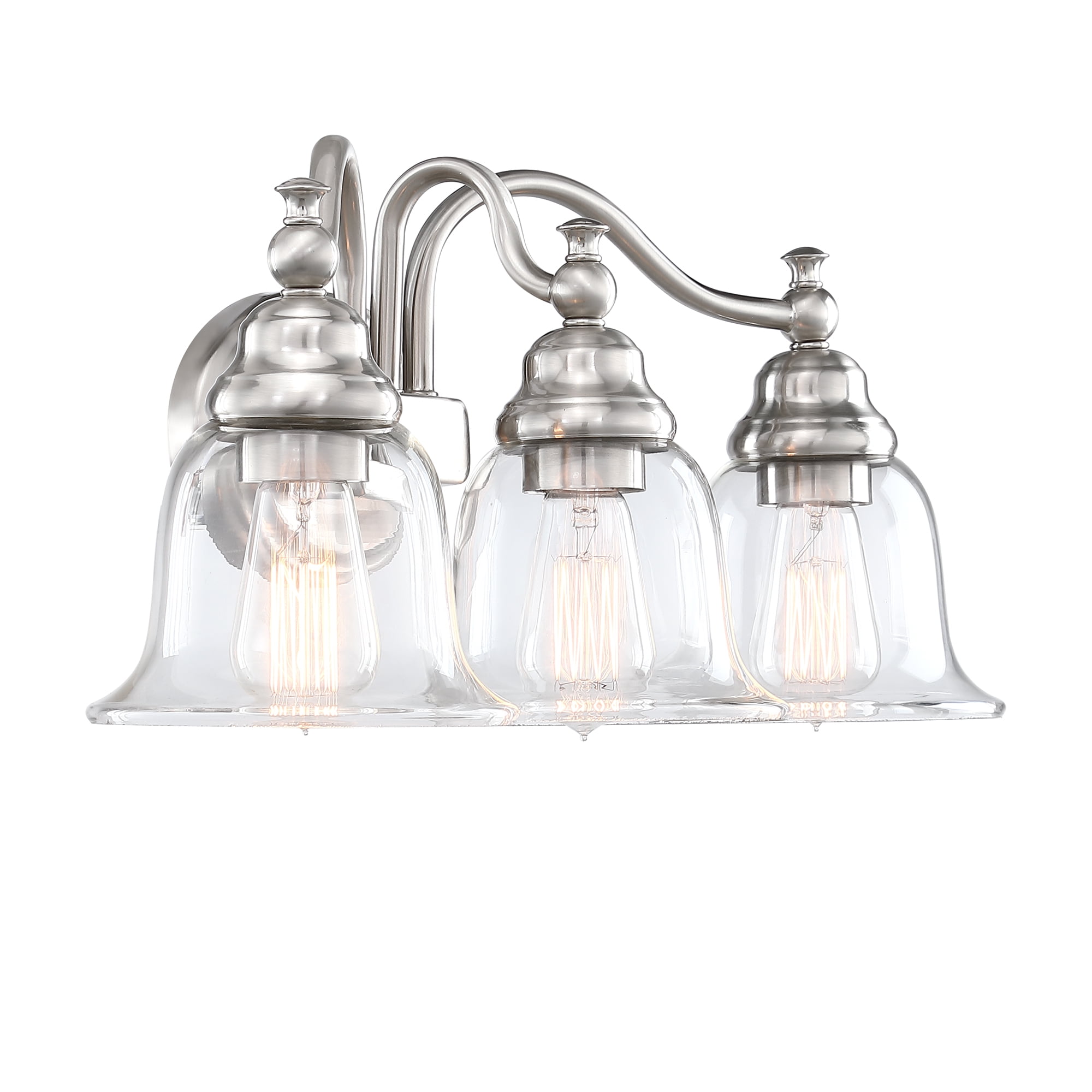 3-Light 22.83" Traditional Bathroom Vanity Light over Mirrors Brushed Nickle Vanity Lights for Bathroom with Trumpet Glass Shade
