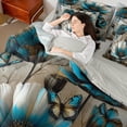 thumbnail image 4 of Manfei Retro Turqoise Flower Bedding Comforter Set 7 Pieces for Girls, Watercolor Floral, Gray Ombre Queen Sheet Sets, Microfiber Bedroom Decor, 4 of 8