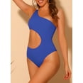 thumbnail image 2 of DARING DIVA One Shoulder Asymmetric Cutout Swimsuit Bathing Suit XS Royal Blue, 2 of 6