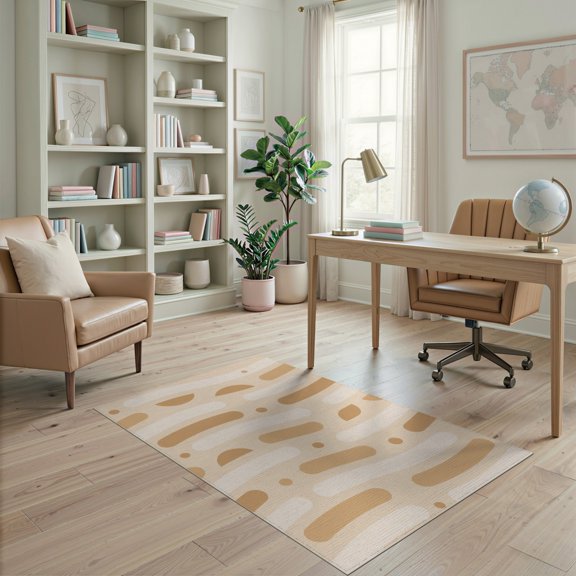 ODIKA 4'x6' Ivory Yellow Waves Apricot Design Washable Area Rug Modern Abstract Pattern with Subtle Curves for Home Office, Under Desk, Non-Slip Chair-Friendly, Flatwoven