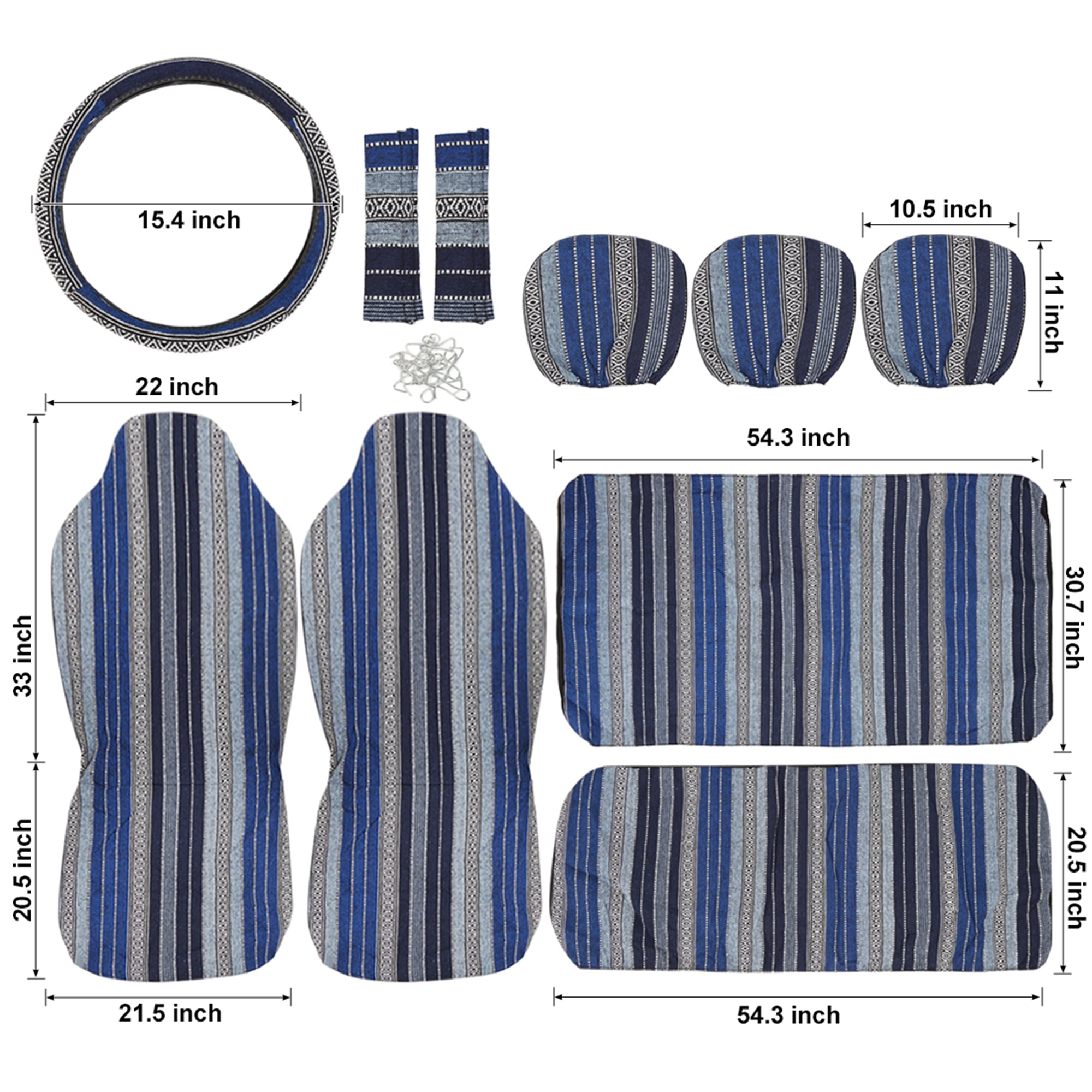Unique Bargains 10Pcs Baja Blanket Car Seat Covers Universal Vehicle Seat Protectors Blue