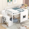 thumbnail image 2 of EUROCO Wood Twin Size Loft Bed, House Bed with Storage Staircase, White, 2 of 15