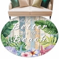 thumbnail image 2 of Summer Round Living Room Rugs 5 ft, Life Is Better At The Beach Plant Shells Wood Grain Washable Area Rug with Non-Slip Sturdy Edge Binding Round Carpet for Entryway Kitchen Bedroom Bathroom, 2 of 9